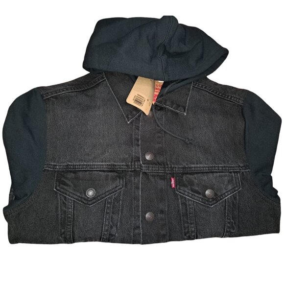 NWT Levi’s Mens Hybrid Hoodie Trucker Denim Jacket – Black – Size S & L - Picture 2 of 14